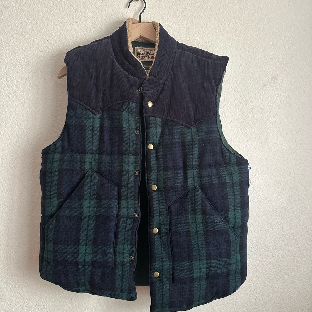 Vintage Plaid Men's Vest in Blue and Green